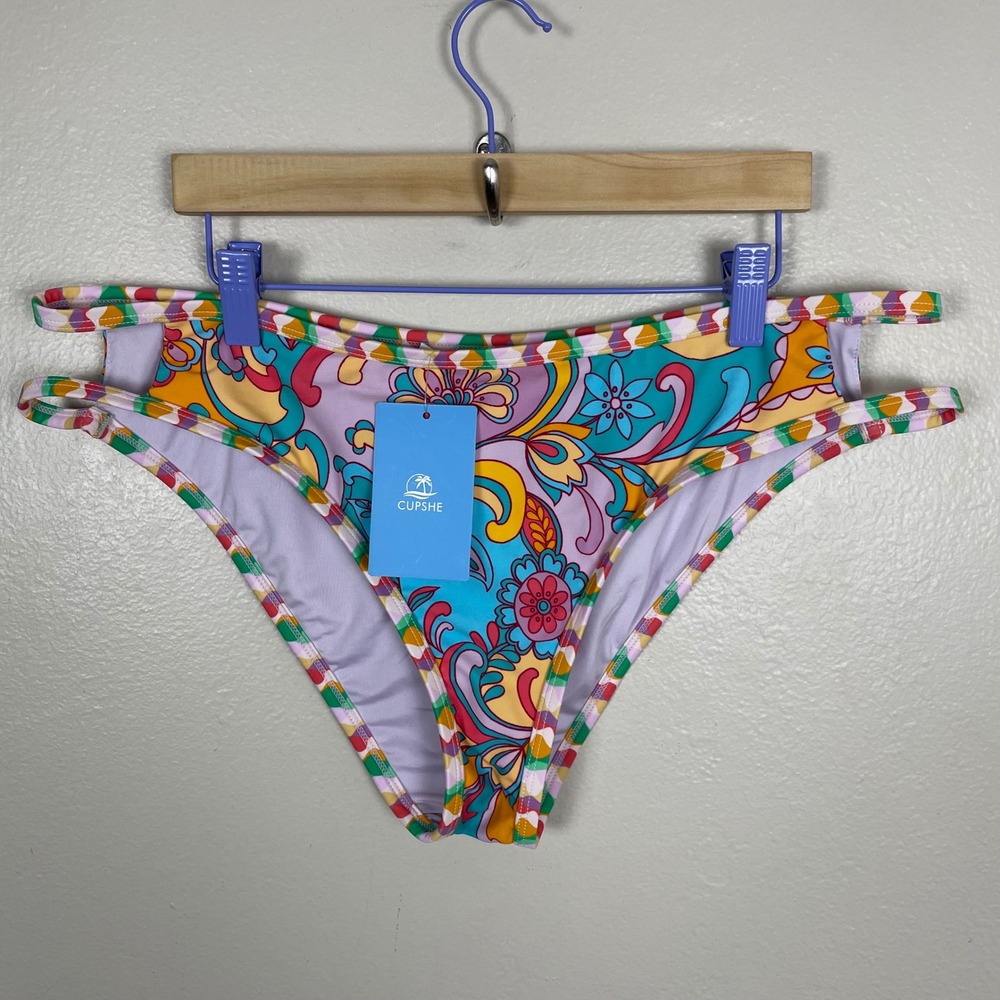 Cupshe Women's XL Bikini Bottoms Multicolor Floral Psychedelic CAA12B3K007KG NEW
